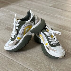 Maje leather Women's chunky Sneakers in White, Yellow, and Green